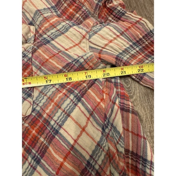 FREE PEOPLE Shirt small Juniper Ridge Raw Hem Gauzy Plaid Oversized Button Up - Picture 9 of 11